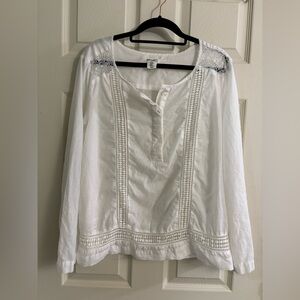 Artisan Ny White Pure Linen Embroidered Button Down Blouse